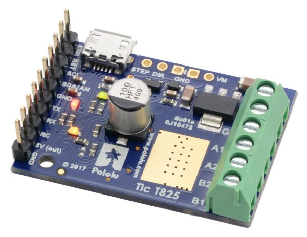 Tic T825 USB Multi-Interface Stepper Motor Controller with several interfaces serial TTL RC Servo pulses